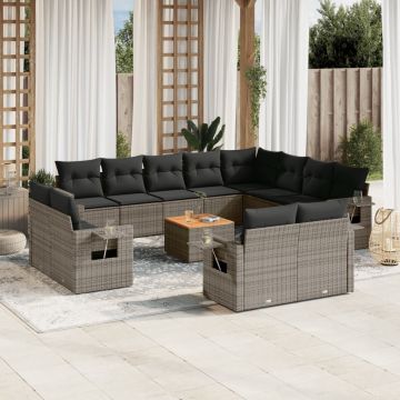 vidaXL Set mobilier de grădină cu perne, 13 piese, gri, poliratan
