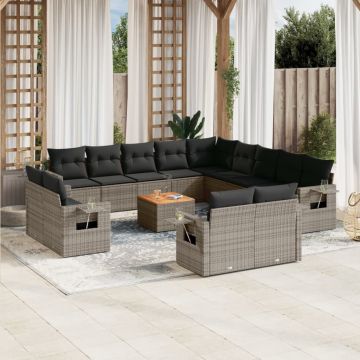 vidaXL Set mobilier de grădină cu perne, 14 piese, gri, poliratan