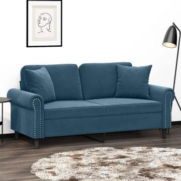 vidaXL Canapea cu 2 locuri cu pernuțe, albastru, 140 cm, catifea