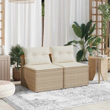 vidaXL Canapea de grădină cu perne fără cotiere 2 buc. bej poliratan