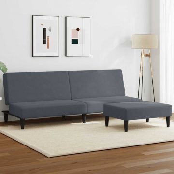 vidaXL Canapea extensibilă cu taburet, 2 locuri, gri închis, catifea