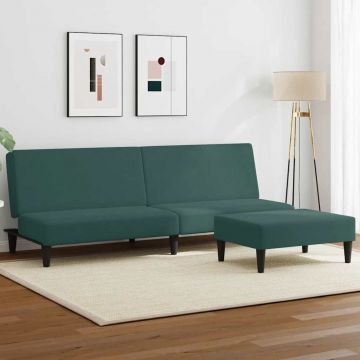 vidaXL Canapea extensibilă cu taburet, 2 locuri, verde închis, catifea