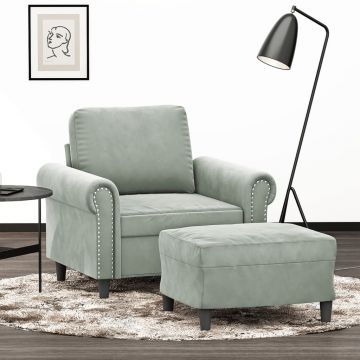 vidaXL Fotoliu canapea cu taburet, gri deschis, 60 cm, catifea