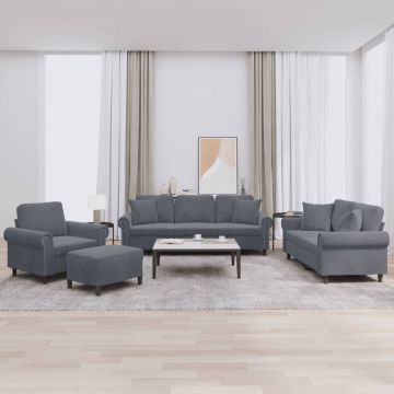 vidaXL Set canapea cu perne, 4 piese, gri închis, catifea
