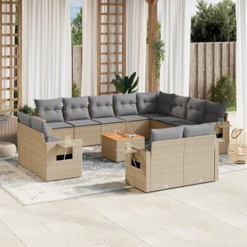 vidaXL Set canapele de grădină, 13 piese, cu perne, bej, poliratan