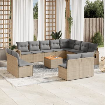 vidaXL Set canapele de grădină, 13 piese, cu perne, bej, poliratan