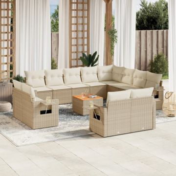 vidaXL Set canapele de grădină, 13 piese, cu perne, bej, poliratan