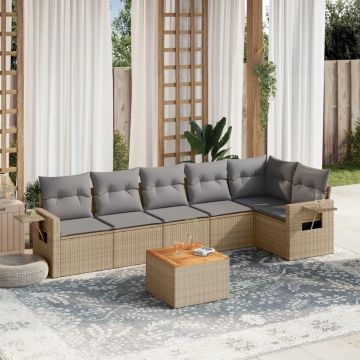 vidaXL Set canapele de grădină, 7 piese, cu perne, bej, poliratan