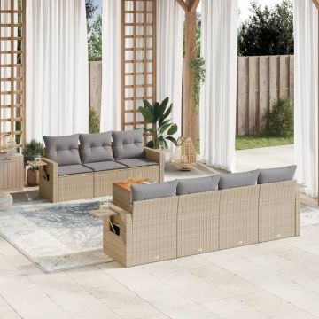 vidaXL Set canapele de grădină, 8 piese, cu perne, bej, poliratan