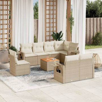 vidaXL Set canapele de grădină, 9 piese, cu perne, bej, poliratan