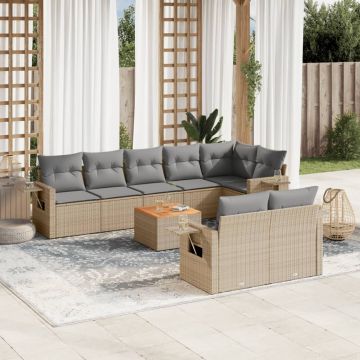 vidaXL Set canapele de grădină, 9 piese, cu perne, bej, poliratan