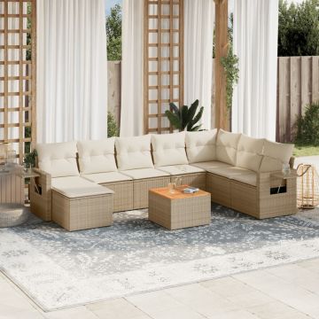 vidaXL Set canapele de grădină, 9 piese, cu perne, bej, poliratan