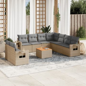 vidaXL Set canapele de grădină cu perne, 10 piese, bej, poliratan