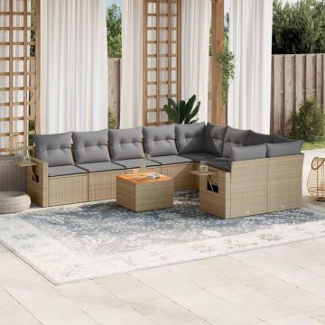 vidaXL Set canapele de grădină cu perne, 10 piese, bej, poliratan