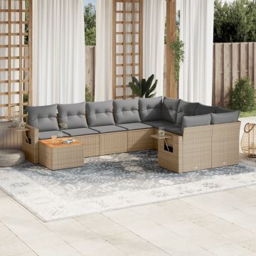 vidaXL Set canapele de grădină cu perne, 10 piese, bej, poliratan