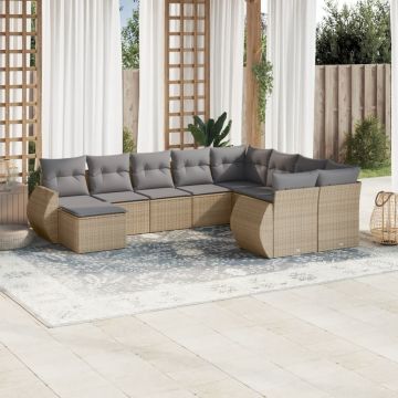 vidaXL Set canapele de grădină cu perne, 10 piese, bej, poliratan