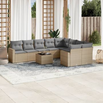 vidaXL Set canapele de grădină cu perne, 10 piese, bej, poliratan