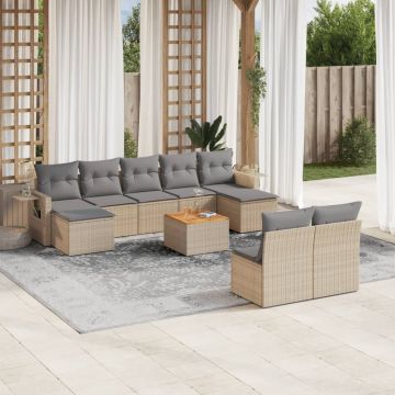 vidaXL Set canapele de grădină cu perne, 10 piese, bej, poliratan