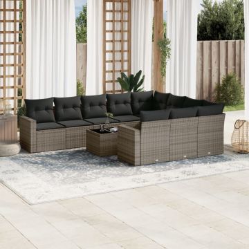 vidaXL Set canapele de grădină cu perne, 11 piese, gri, poliratan