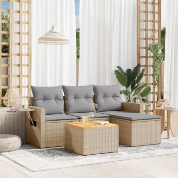 vidaXL Set canapele de grădină cu perne, 5 piese, bej, poliratan