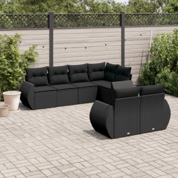 vidaXL Set canapele de grădină cu perne, 7 piese, negru, poliratan