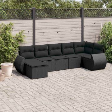 vidaXL Set canapele de grădină cu perne, 7 piese, negru, poliratan