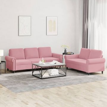 vidaXL Set de canapele cu perne, 2 piese, roz, catifea