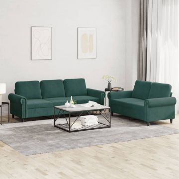vidaXL Set de canapele cu perne, 2 piese, verde închis, catifea