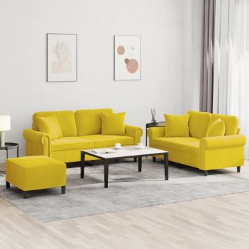 vidaXL Set de canapele cu perne, 3 piese, galben, catifea