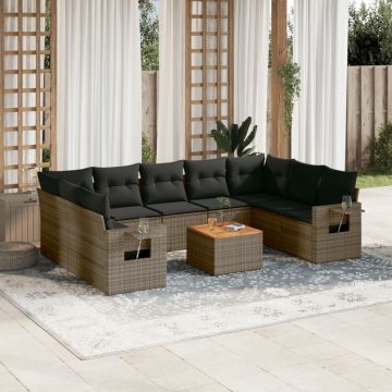 vidaXL Set mobilier de grădină cu perne, 10 piese, gri, poliratan