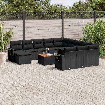 vidaXL Set mobilier de grădină cu perne, 13 piese, negru, poliratan