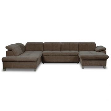 Coltar U Extensibil Sevilia Lux, Stanga, 6 Locuri, Tetiere Reglabile, Maro, 355 Cm