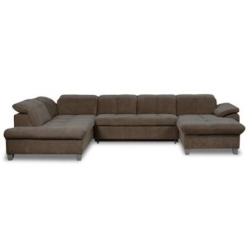 Coltar U Extensibil Sevilia Lux, Stanga, 6 Locuri, Tetiere Reglabile, Maro Mocca, 355 Cm