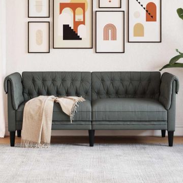 vidaXL Canapea Chesterfield cu 2 locuri, gri închis, material textil