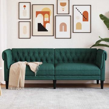 vidaXL Canapea Chesterfield cu 3 locuri, verde închis, material textil