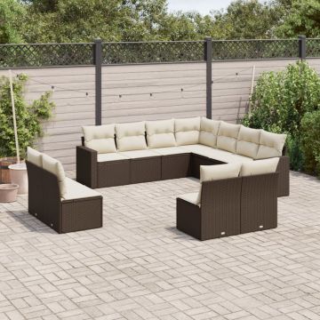 vidaXL Set canapele de grădină cu perne, 11 piese, maro, poliratan