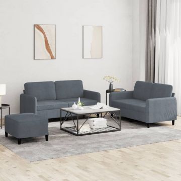 vidaXL Set de canapele, 3 piese, gri închis, catifea