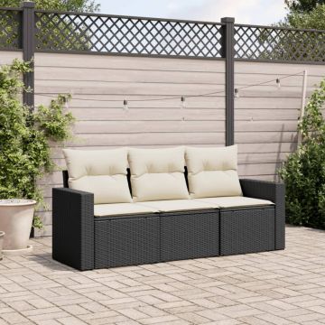 vidaXL Set mobilier de grădină cu perne, 3 piese, negru, poliratan