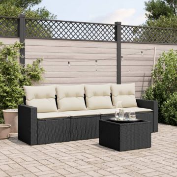 vidaXL Set mobilier de grădină cu perne, 5 piese, negru, poliratan