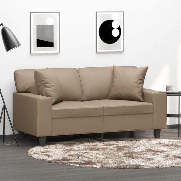 vidaXL Canapea cu 2 locuri cu pernuțe, cappuccino, 120 cm, piele eco.