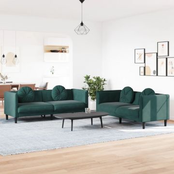 vidaXL Set canapea cu perne, 2 piese, verde închis, catifea