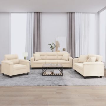 vidaXL Set de canapele cu perne, 3 piese, bej, microfibră