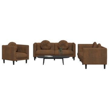 vidaXL Set de canapele cu perne, 3 piese, maro, catifea
