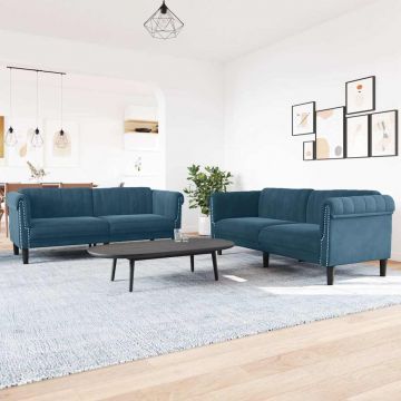 vidaXL Set canapea 2 piese, albastru, catifea