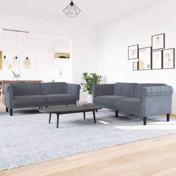 vidaXL Set canapea, 2 piese, gri închis, catifea