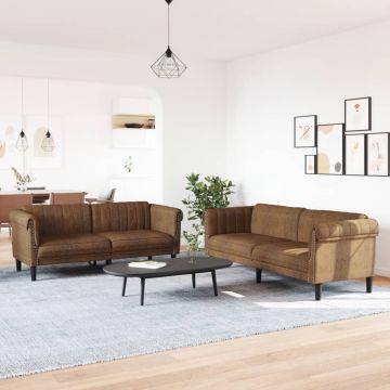 vidaXL Set canapea 2 piese, maro, catifea