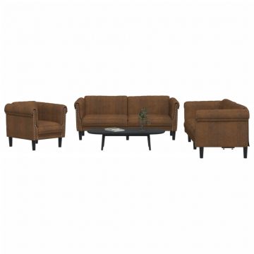 vidaXL Set de canapele, 3 piese, maro, catifea