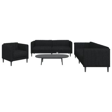 vidaXL Set de canapele, 3 piese, negru, textil