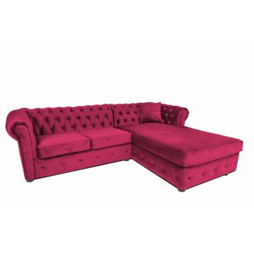 Canapea 2 locuri extensibila cu sezlong Chesterfield, fuchsia, 245x85 175x70 cm