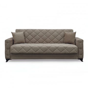 Canapea extensibila HEGEL, 3 locuri, cu arcuri si lada pentru depozitare, maro, 228x85x85 cm